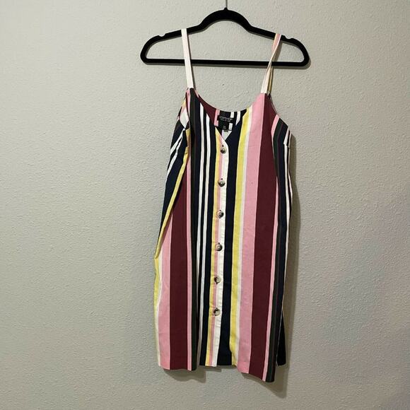 Topshop Multicolor Vertical Striped Spaghetti Strap Button Front Mini Dress 6 - Picture 1 of 7